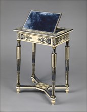 Reading and Writing Table; Paris, France; about 1670 - 1675; Oak veneered with ivory, blue-painted horn, ebony, rosewood