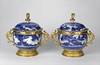 Pair of Lidded Bowls; Mounts attributed to Wolfgang Howzer, Swiss, active 1660 - about 1688, Arita, Japan; porcelain about 1650