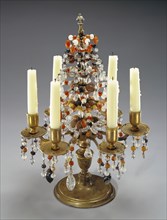 Girandole; Paris, France; about 1680 - 1690; Gilt bronze with beads and drops of rock crystal, coral, jasper, amethyst