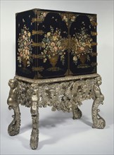 Cabinet on Stand; England; about 1690 - 1700; Painted and silvered wood, brass mounts; 161.8 x 104.7 x 59.6 cm