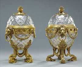 Pair of Lidded Bowls; Paris, France; about 1775; Glass; gilt bronze mounts