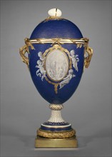 Lidded vase, with reserve scene of a male figure, Painting attributed to Jean-Baptiste-Etienne Genest, French, active 1752