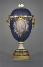 Lidded vase, with reserve scene of a female figure, Painting attributed to Jean-Baptiste-Etienne Genest, French, active 1752