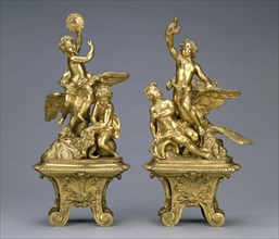 Pair of Firedogs; about 1700; Gilt bronze