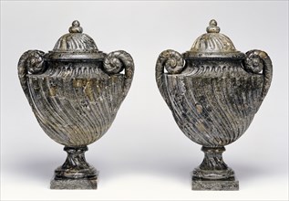 Pair of Lidded Vases; about 1700; Green granite
