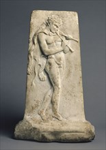 Relief with a Satyr Playing Pipes; Roman Empire; 80 B.C. - A.D. 125; Marble; 50.2 × 31.8 cm, 19 3,4 × 12 1,2 in