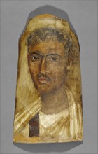 Mummy Portrait of a Young Man; Egypt; 100 - 125; Encaustic on wood; 47.5 × 24.1 × 0.4 cm, 18 11,16 × 9 1,2 × 3,16 in