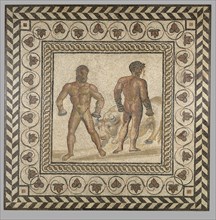 Mosaic Floor with a Boxing Scene; Villelaure, France, Europe; about 175; Stone and glass tesserae; 208 × 208 × 8 cm, 498.9522 kg