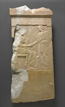 Gravestone of Mynnia; Greece, Attica, about 370 B.C; Marble; 97.8 × 43.8 × 5.1 cm, 38 1,2 × 17 1,4 × 2 in