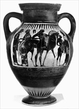 Attic Black-Figure Amphora; Athens, Greece; 550 - 540 B.C; Terracotta; 29 cm, 11 7,16 in