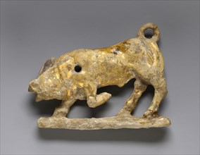 Relief with a Bull; Tarentum, Taras, South Italy; 350 - 300 B.C; Terracotta with foil gilding; 5.8 × 8 cm, 2 5,16 × 3 1,8 in