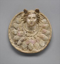 Clipeus with the Head of Medusa; Sicily, Italy; 300 - 100 B.C; Terracotta with a layer of calcite, ?, slip and polychromy