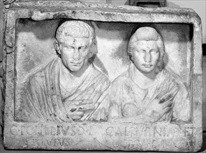 Funerary Relief with Busts of Popillius and Calpurnia; Roman Empire; 1 - 20; Marble; 65 × 96 × 24 cm