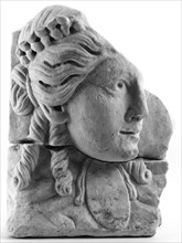 Fragment of a Double-Sided Relief with Theater Mask; Roman Empire; 1st century; Marble; 29 × 21.5 cm, 11 7,16 × 8 7,16 in