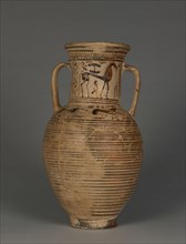 Attic Geometric Amphora; Attributed to the Workshop of Painter of Athens 897; Athens, Greece; about 720 B.C; Terracotta; 41 cm