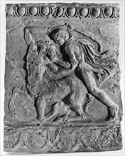 Campana  Relief of Theseus Slaying a Centaur; Italy; 4th century B.C; Terracotta and polychromy; 37.1 × 30.5 cm, 14 5,8 × 12 in