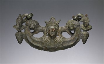 Handle with the Head of a Goddess, Demeter or Cybele, Gaul; early 3rd century; Bronze, with silver; 9.2 × 18.5 cm