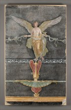 Fresco Fragment with Winged Female on Black Ground; Boscoreale, Italy; 50 - 79; Plaster and pigment; 91 × 56 × 5 cm, 35 13,16