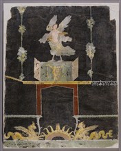 Wall fragment with Siren, Sea Monsters and Niche on Black Ground; Boscoreale, Italy; about 70; Fresco; 84 x 64 cm, 33 1,16 x 25