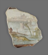 Wall Fragment with a Nile Landscape; Italy; A.D. 1–79; Tempera on plaster, fresco, 45.7 × 38 × 3.8 cm, 18 × 14 15,16 × 1 1,2 in
