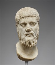 Head of Plato, worked for insertion into a statue, Roman Empire; mid-3rd century; Marble, white; 36 cm, 14 3,16 in