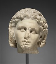 Head of Alexander the Great; Greece; about 320 B.C; Parian marble; 29.1 × 25.9 × 27.5 cm, 11 7,16 × 10 3,16 × 10 13,16 in