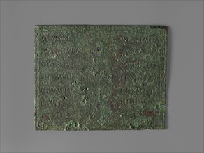 One Plaque of a Roman Military Diploma; Roman Empire; 88; Bronze; 19.2 × 15.1 × 2.5 cm, 7 9,16 × 5 15,16 × 1 in