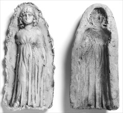 Mold of the Front of a Standing Girl Wearing a Chiton; Tarentum, Taras, South Italy, Europe; 4th century B.C; Terracotta
