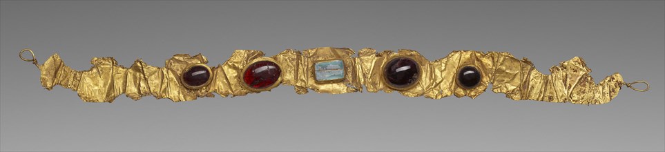 Gold Diadem with Glass Inlays; Eastern Mediterranean; 50 - 25 B.C; Gold, garnet, and glass; 37 cm, 14 9,16 in