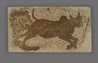 Mosaic of a Lion Chasing a Bull; Syria; 5th - 6th century; Mosaic; 81.3 × 149.9 × 6.4 cm, 32 × 59 × 2 1,2 in