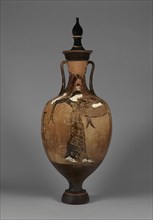 Panathenaic Amphora with Lid; Attributed to the Nichomachos Group; Athens, Greece; about 320 B.C; Terracotta; 112 × 42 cm