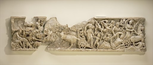 Sarcophagus Panel with the Myth of Endymion and Selene; Roman Empire; about 210; Blue-gray Marble; 54.3 × 10.2 × 214 cm