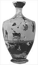 Attic Black-Figure Lekythos; Taleides Painter, and Amasis, Greek, Attic, active 560 - 520 B.C., Athens, Greece; about 540 B.C