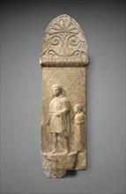 Gravestone of Poseides and His Wife; Asia Minor; about 275 B.C; Marble with polychromy; 172.7 × 53.3 × 23.5 cm