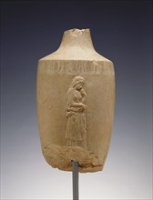 Sculpted Vessel with a Young Woman; Greece, Attica, about 375 B.C; Marble with polychromy; 58.1 × 29.2 cm, 22 7,8 × 11 1,2 in