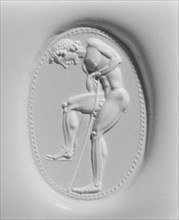 Gem Engraved with an Athlete Adjusting His Sandal; Attributed to Epimenes, Greek, active about 500 B.C., Cyclades, Greece