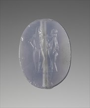 Scaraboid; Arndt Group; about 400 B.C; Blue chalcedony; 1 × 2.1 × 1.6 cm, 3,8 × 13,16 × 5,8 in