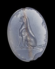 Scaraboid; Asia Minor; about 400 B.C; Blue chalcedony; 1 × 2.5 × 1.9 cm, 3,8 × 1 × 3,4 in