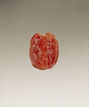 Gem Engraved with Achilles and Patroclus in Armor; Etruria; second half of 5th century B.C; Carnelian; 0.8 × 1.5 × 1.2 cm