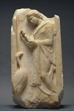 Gravestone of a Girl with Her Doll and Pet Goose; Greece, Attica, about 360 B.C; Marble; 72.5 × 36 × 12.5 cm, 50.1 kg