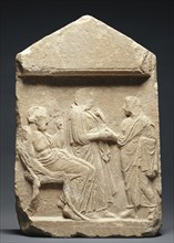 Grave Stele of a Young Woman; Greece, Attica, about 420 B.C; Marble; 77.5 × 51.4 × 10.8 cm, 30 1,2 × 20 1,4 × 4 1,4 in