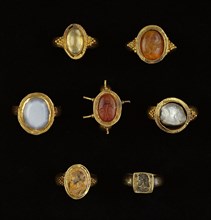 Seven Rings; Roman Empire; 250 - 400; Gold, mother-of-pearl, carnelian, rock crystal, agate