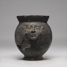 One-Handled Mug with Relief Human Mask; Etruria; 575-550 B.C; Terracotta; 10.5 x 9 cm, 4 1,8 x 3 9,16 in