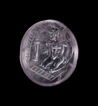 Engraved Gem with Capaneus; Italy; 200–1 B.C; Pale amethyst; 1.6 × 1.4 × 0.4 cm, 5,8 × 9,16 × 1,8 in