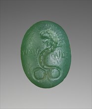 Engraved Gem with Chnoubis; A.D. 100–250; Green chalcedony; 1.5 × 1.2 cm, 9,16 × 1,2 in