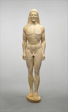 Statue of a Kouros; Greece, ?, about 530 B.C. or modern forgery; Dolomitic marble; 206.1 × 54.6 × 51 cm