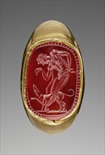 Youth and Dog; Italy; 3rd - 2nd century B.C; Gold; carnelian; 1.8 × 1.3 cm, 11,16 × 1,2 in