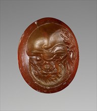 Engraved Gem with a Bearded Comic Mask; 1st century; Sard; 1.2 × 1 × 0.4 cm, 7,16 × 3,8 × 1,8 in