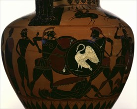 Storage Jar with a Battle Scene; Attributed to Group E, Workshop of Exekias, Greek, Attic, active 560 - 540 B.C., near the