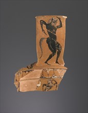 Attic Black-Figure Nikosthenic Amphora Fragment; Painter N, Thiasos Group; Athens, Greece; about 550 - 540 B.C; Terracotta
